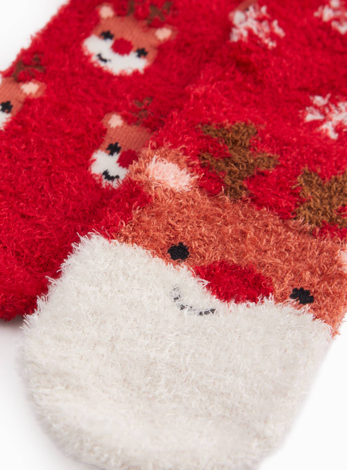 Reindeer Fluffy Christmas Socks 2-Pack 6-8.5 Infant - Image 2